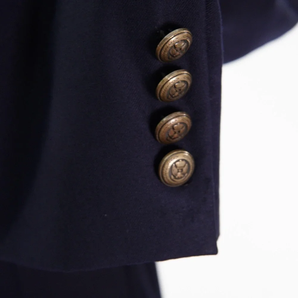 Jos A Bank Wool Blue Double Breasted Gold Button Peak Lapel Blazer 42L